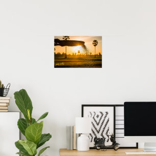 Hands Sifting Grain Rural Landscape  Poster