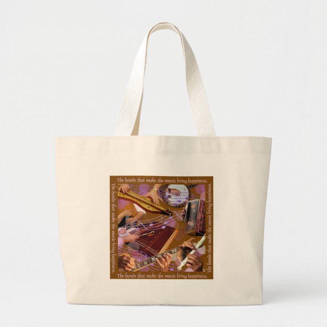Hands That Make the Music ..Make Happiness (Brown) Large Tote Bag (Front)