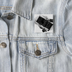 Hands w Architectural Blueprints, Vintage Business 2 Inch Square Button