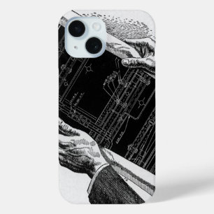 Hands w Architectural Blueprints, Vintage Business iPhone 15 Case