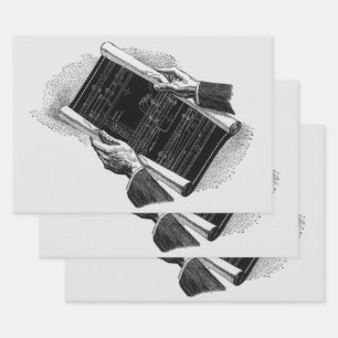 Hands w Architectural Blueprints, Vintage Business Wrapping Paper Sheet