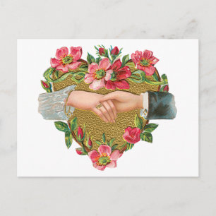 Hands w Flowers, Vintage Victorian Valentine's Day Holiday Postcard