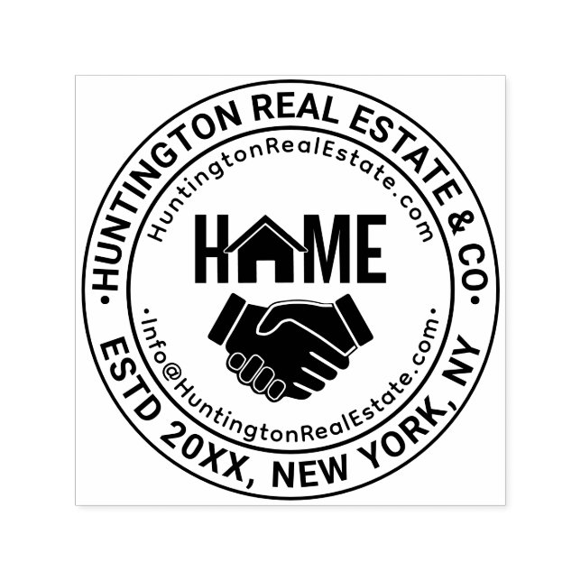 Handshake Real Estate Business Name URL Email Estd Self-inking Stamp (Design)