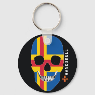 HANDSKULL Åland,Happy skull,Åland flag Keychain