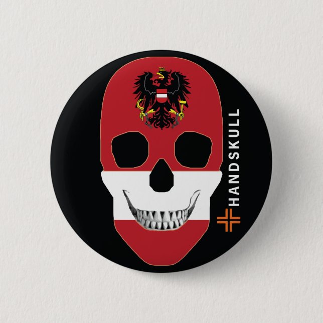 HANDSKULL Austria,Happy skull,Austria flag 2 Inch Round Button (Front)