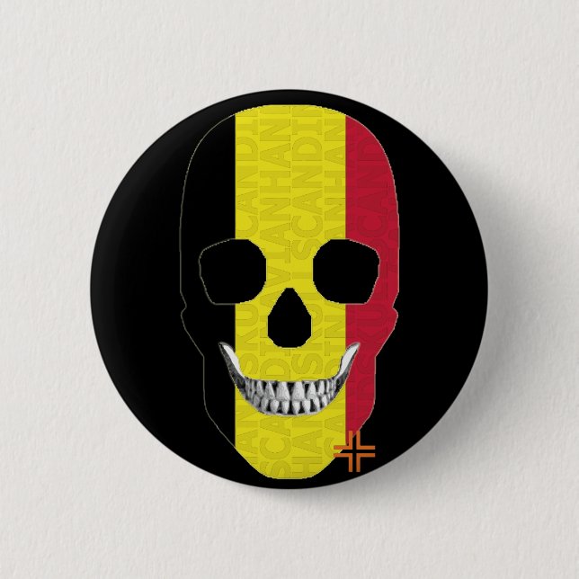 HANDSKULL Belgium Round Badge  black B2 2 Inch Round Button (Front)
