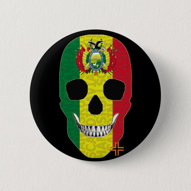 HANDSKULL Bolivia Round Badge  black B2 2 Inch Round Button (Front)