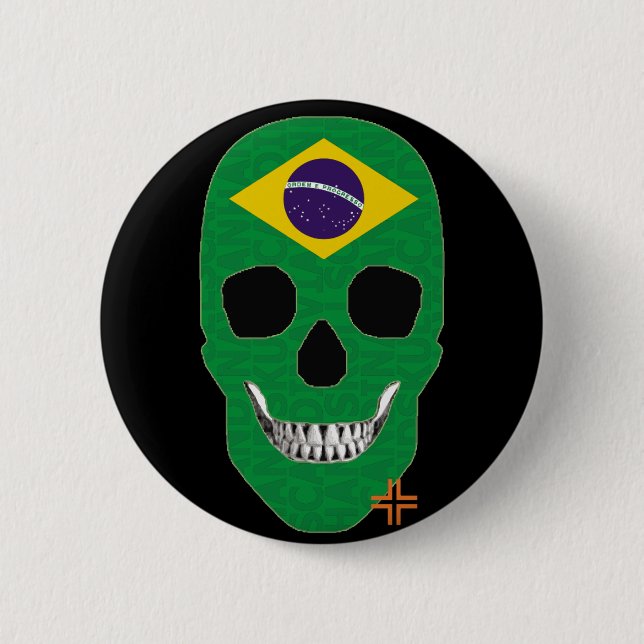 HANDSKULL Brazil Round Badge  black B2 2 Inch Round Button (Front)