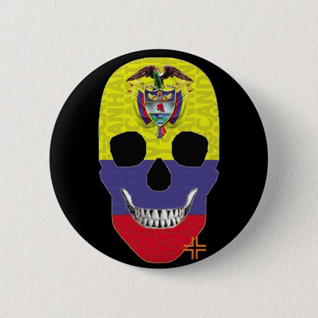 HANDSKULL Colombia Round Badge  black B2 2 Inch Round Button (Front)