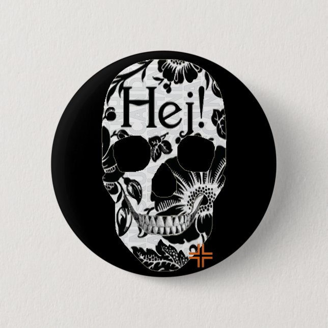 HANDSKULL Hej Round Badge  black B2 2 Inch Round Button (Front)