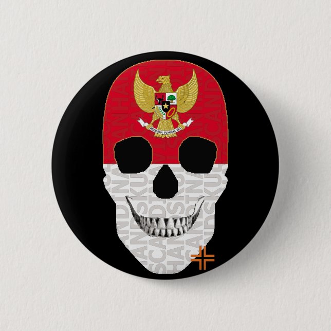 HANDSKULL Indonesia Round Badge  black B2 2 Inch Round Button (Front)