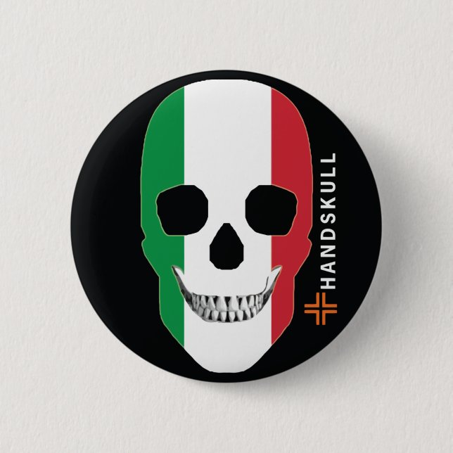 HANDSKULL Italy,Happy skull,Italy flag 2 Inch Round Button (Front)