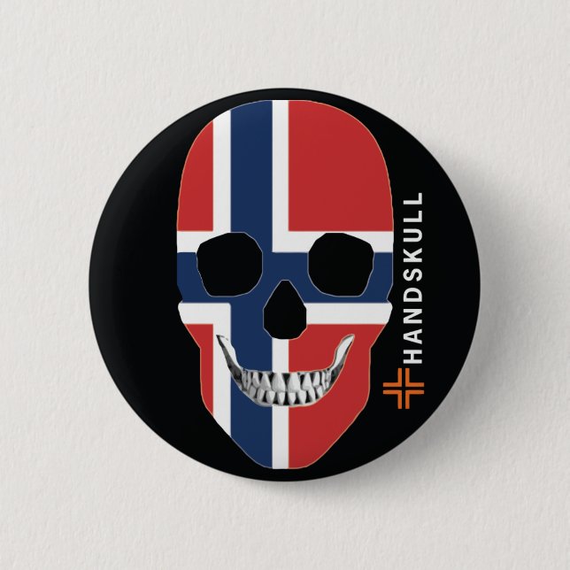 HANDSKULL Norway,Happy skull,Norway flag 2 Inch Round Button (Front)