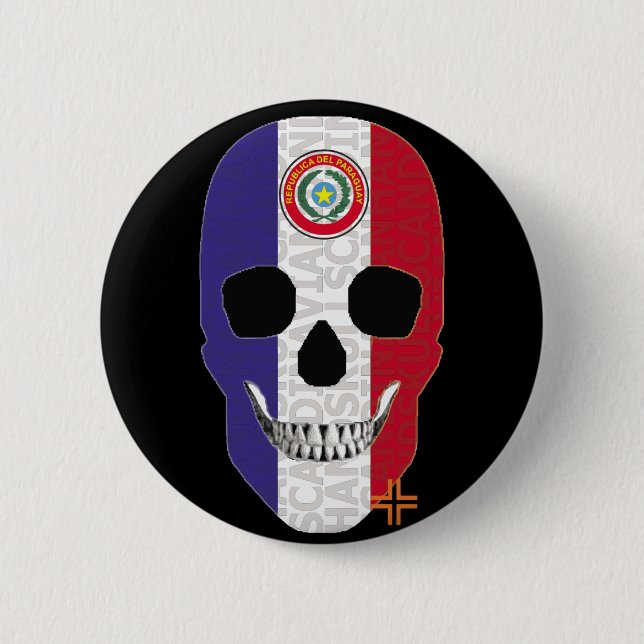 HANDSKULL Paraguay Round Badge  black B2 2 Inch Round Button (Front)