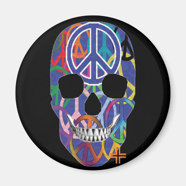 HANDSKULL Peace round magnet   B2 (Front)