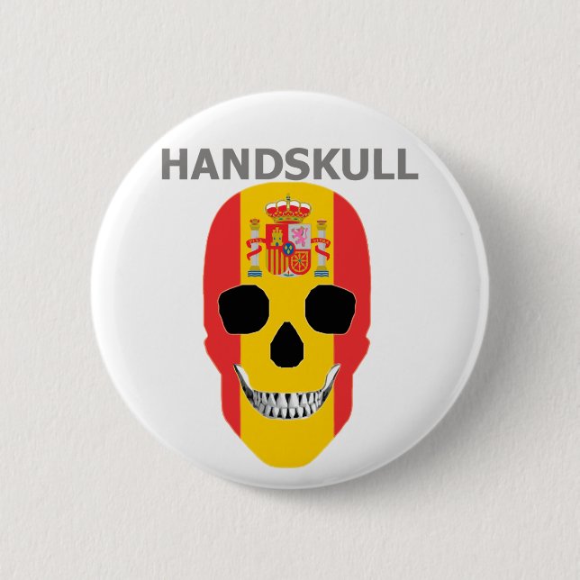 HANDSKULL Spain,Happy skull, Spain flag 2 Inch Round Button (Front)