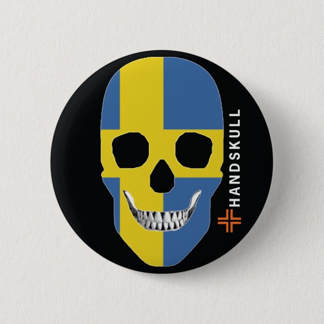 HANDSKULL Sweden,Happy skull,Sweden flag 2 Inch Round Button (Front)
