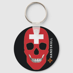 HANDSKULL Switzerland,Happy skull,Switzerland flag Keychain