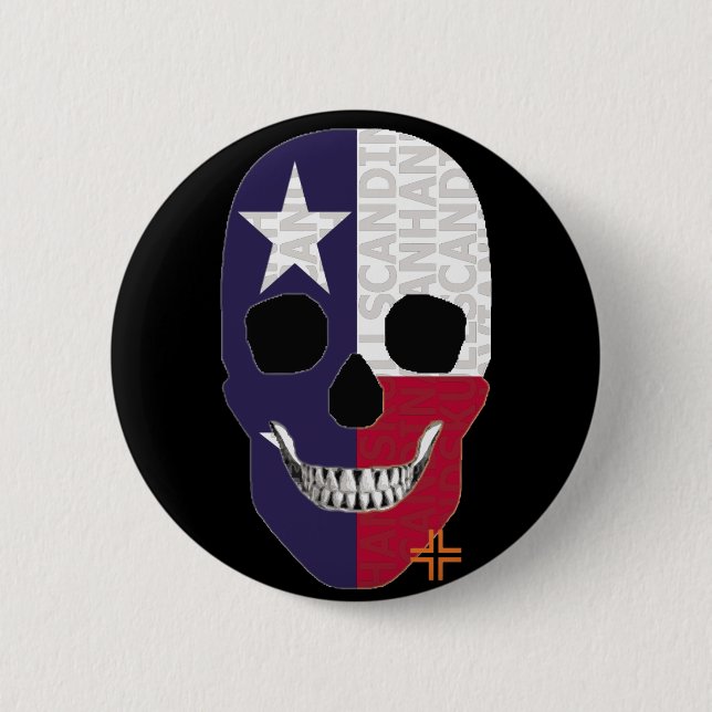 HANDSKULL Texas Round Badge  black B2 2 Inch Round Button (Front)