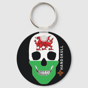 HANDSKULL Wales, Happy skull, Wales flag Keychain