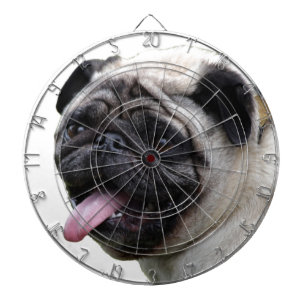 Handsom white Pug photo accessories, add names Dartboard