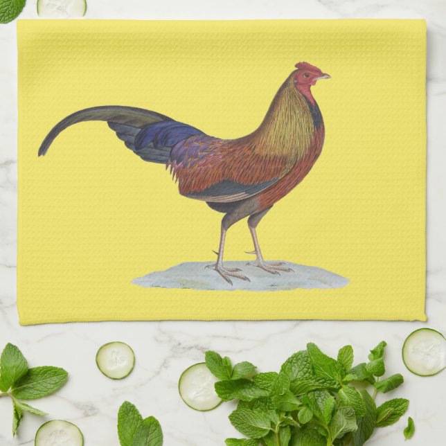 Handsome Alert Rooster Kitchen Towel (Folded)