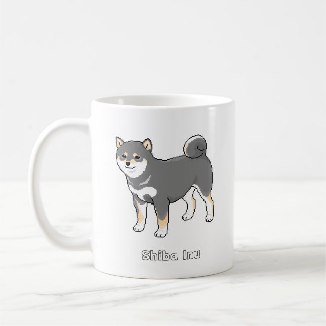Handsome Black & Tan Shiba Inu Pixel Art Coffee Mug (Left)