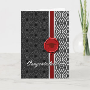 Handsome Black, White, & Red Guy's Graduation Card