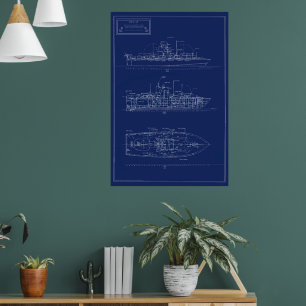 Handsome Blueprint of PT Boat PTF-17 Poster