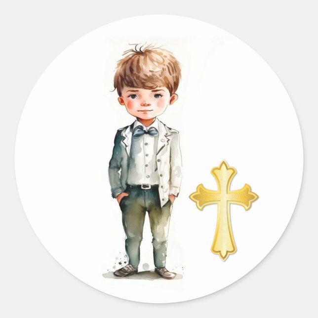 Handsome Boy 1st. Communion Classic Round Sticker (Front)
