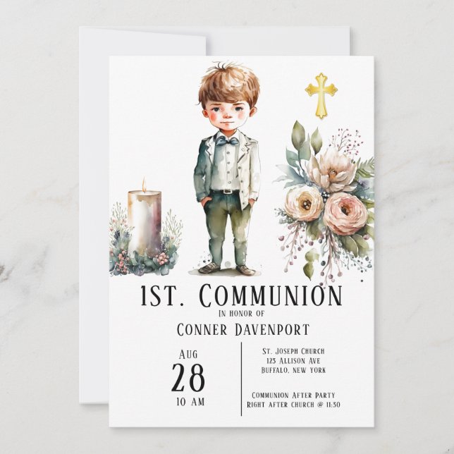 Handsome Boy 1st. Communion Invitation (Front)