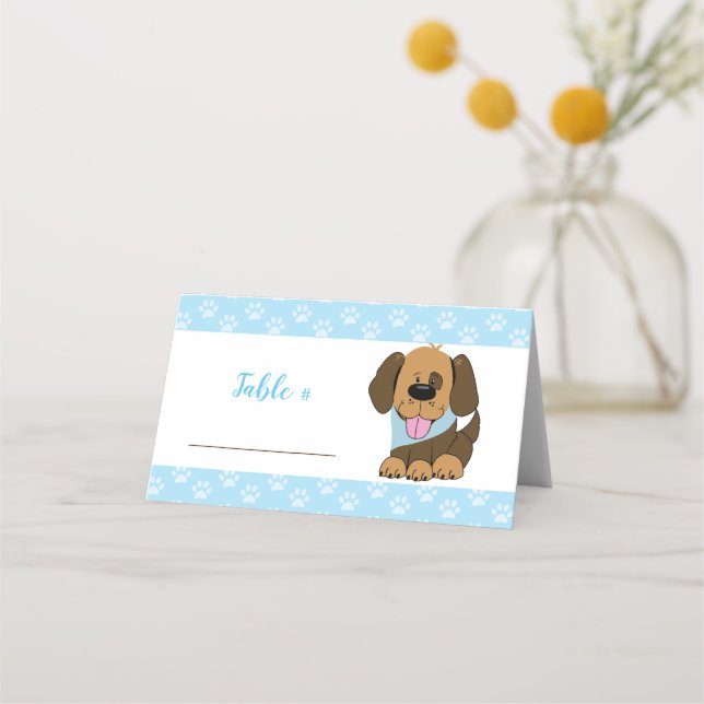 Handsome Brown Puppy Dog Buffet Tent Table Place Card (Front)