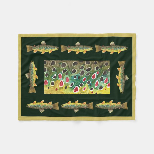 Handsome Brown Trout Fly Fishing Fleece Blanket (Front (Horizontal))
