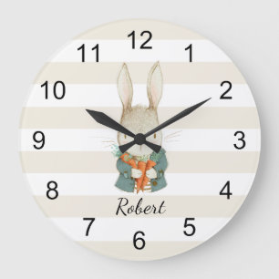 Handsome bunny personalized fun for kids large clock