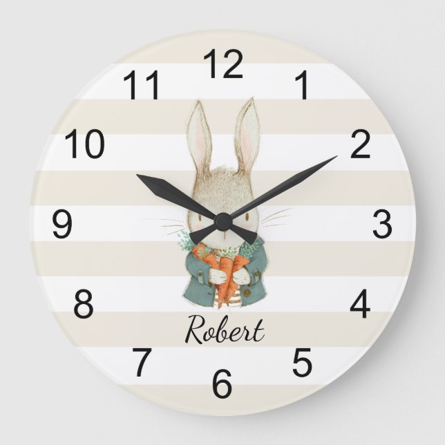Handsome bunny personalized fun for kids large clock (Front)