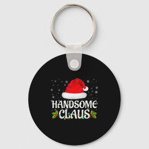 Handsome Claus Christmas Lights Santa Pajama Famil Keychain