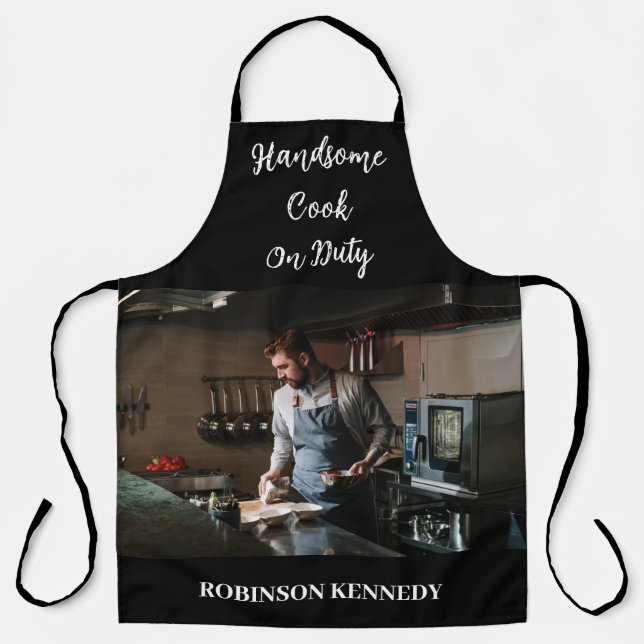 Handsome Cook on Duty Custom Photo Name Men Chef Apron (Front)