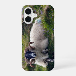 Handsome Curly Horned Ram Lounging in Bluebells iPhone 16 Case