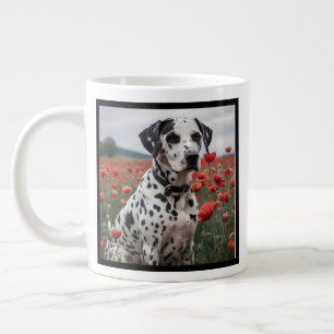  Handsome Dalmation Dog In The Poppy Field, Large Coffee Mug
