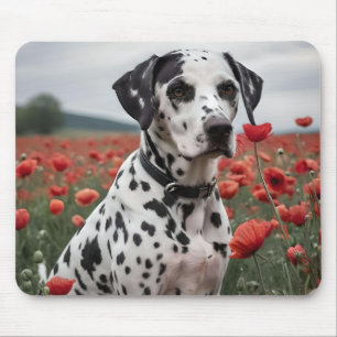 Handsome Dalmation Dog In The Poppy Field, Mouse Pad