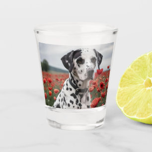 Handsome Dalmation Dog In The Poppy Field, Shot Glass
