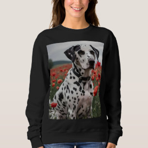 Handsome Dalmation Dog In The Poppy Field, Sweatshirt