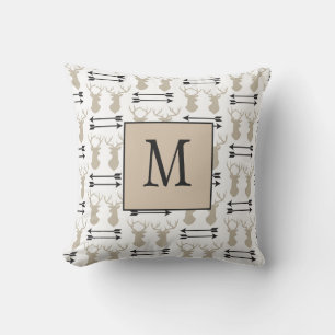 Handsome Deer Design Monogram Throw Pillow