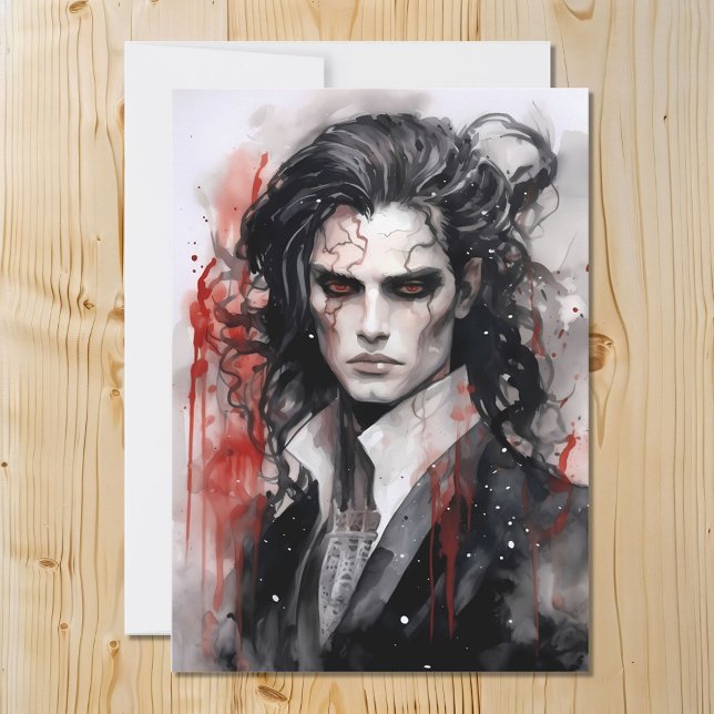 Handsome Dreamy Vampire Lord Watercolor Design Holiday Card (Creator Uploaded)