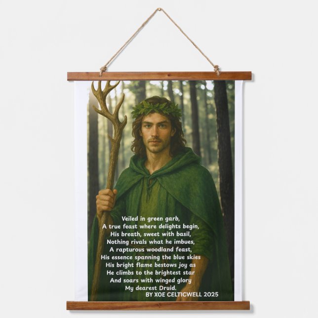 Handsome Druid with a Poem by Xoe Celticwell Hanging Tapestry (Front)