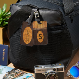 Handsome Faux Wood Monogrammed Luggage Tag