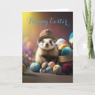 Handsome Ferret in a Hat with Fancy Eggs Easter Holiday Card
