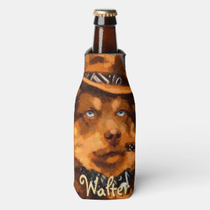 Handsome Gangster Dog w/Blue Eyes Personalized Bottle Cooler