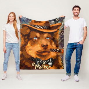 Handsome Gangster Dog w/Blue Eyes Personalized Fleece Blanket