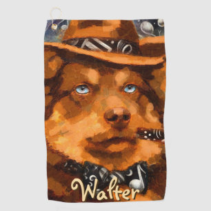 Handsome Gangster Dog w/Blue Eyes Personalized Golf Towel